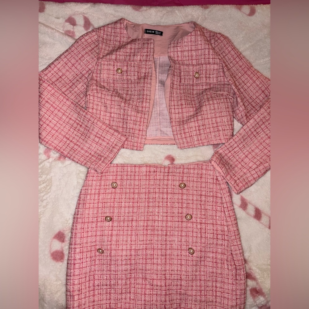 SHEIN Pink Checkered Skirt Set